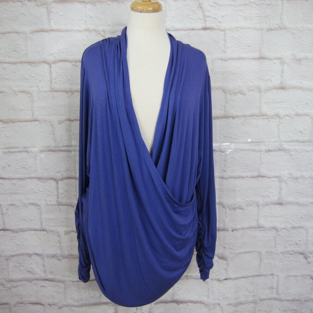 Soft Surroundings Purple Faux Wrap Ruched 3/4 Length Sleeve Top V-neck size 2X